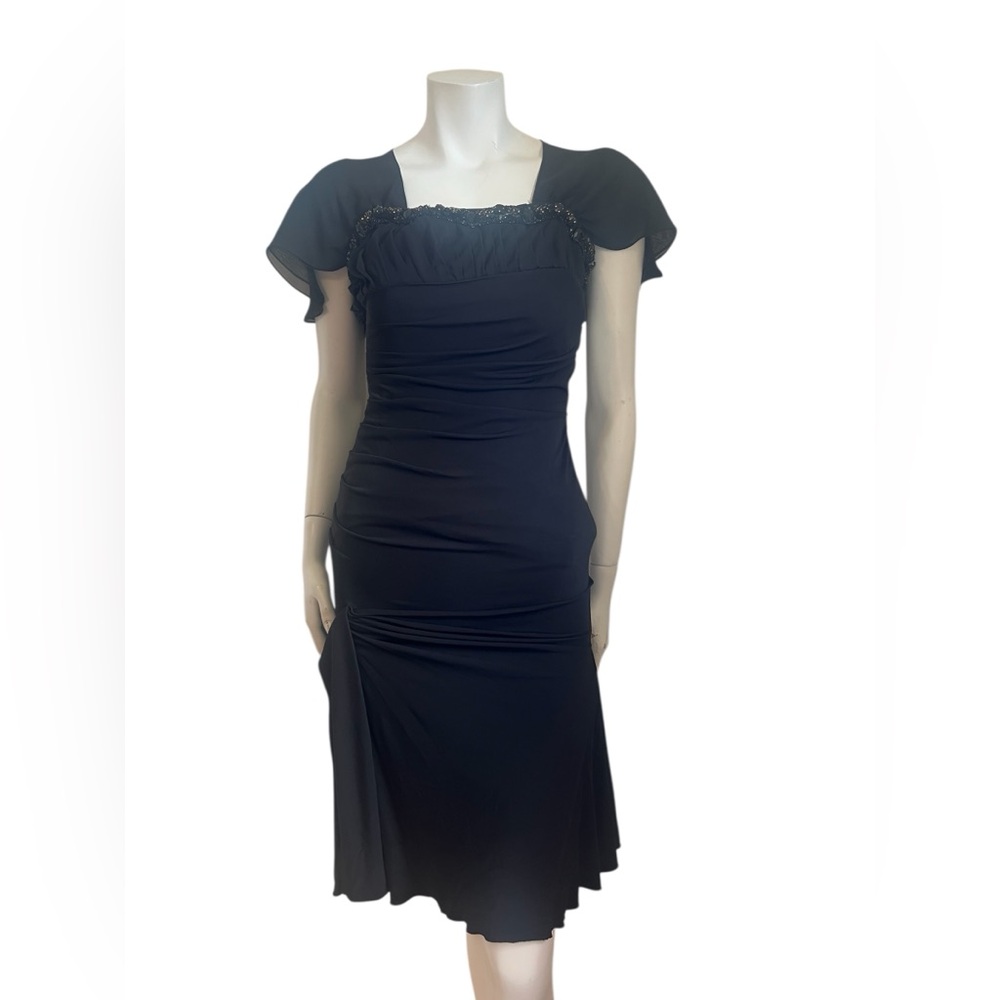 Tony Ward Pret-A-Porter Black Ruched Sheath Midi Dress Size 36